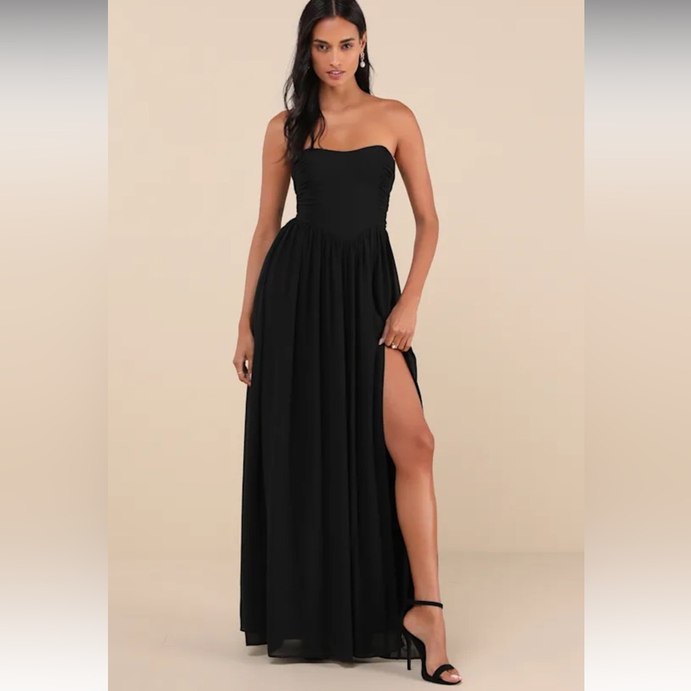 NWT Lulus Luxe Favorite Black Strapless Ruched Maxi Dress